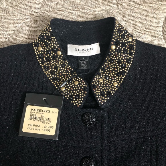 🌺🌺🌺🌺🌺St. John Black Shimmer Long Jacket NEW size 10 - Picture 6 of 7